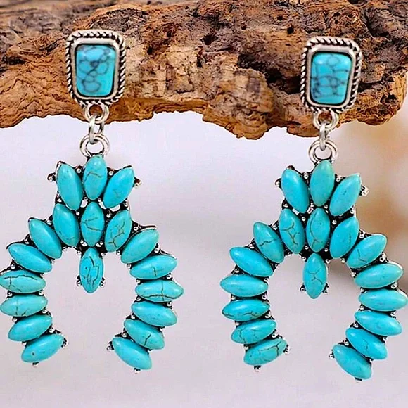 Bohemian Handmade Turquoise Dangle Earrings, Boho , Western, B… - Picture 3 of 4